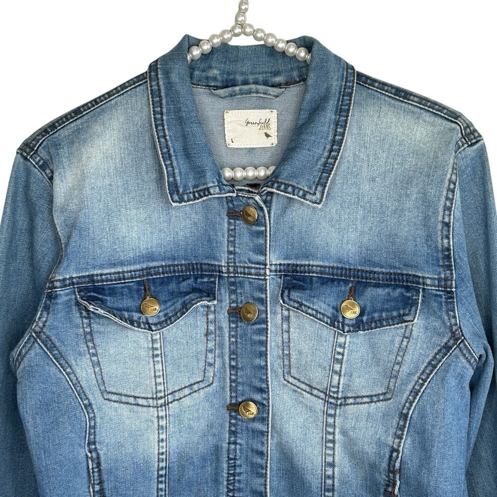 Greenfield Denim Jacket L Boho Festival Indie Western Embroidered Aztec Tassel - Picture 5 of 9